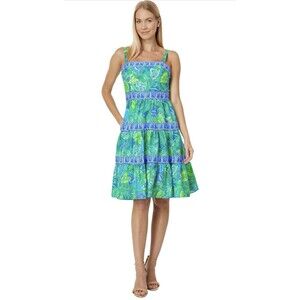 Lilly Pulitzer Casidee Cotton Dress Botanical Green In A Flutter Size 2 EUC